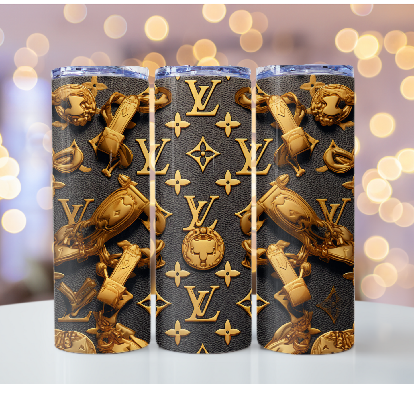 Luxury Sublimation PNG Tumbler Wrap with Chanel, Gucci, Louis Vuitton Inspired Fashion Patterns – High-Resolution 3D Glitter Seamless Design for Stylish Personalized Tumblers