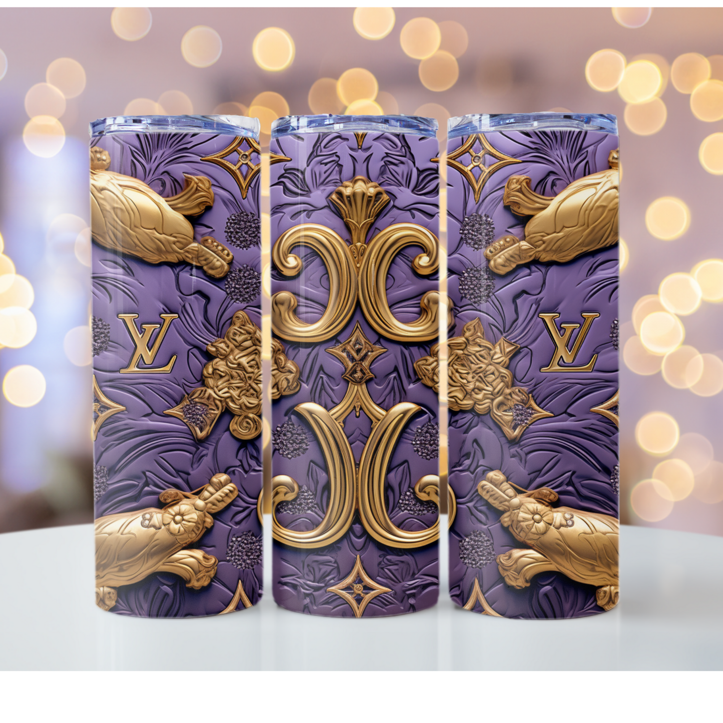 Premium Digital Fashion Tumbler Wrap Featuring Chanel, Gucci, Louis Vuitton Patterns – High-Quality Sublimation PNG with 3D Glitter & Seamless Elegant Design for Trendy Tumblers