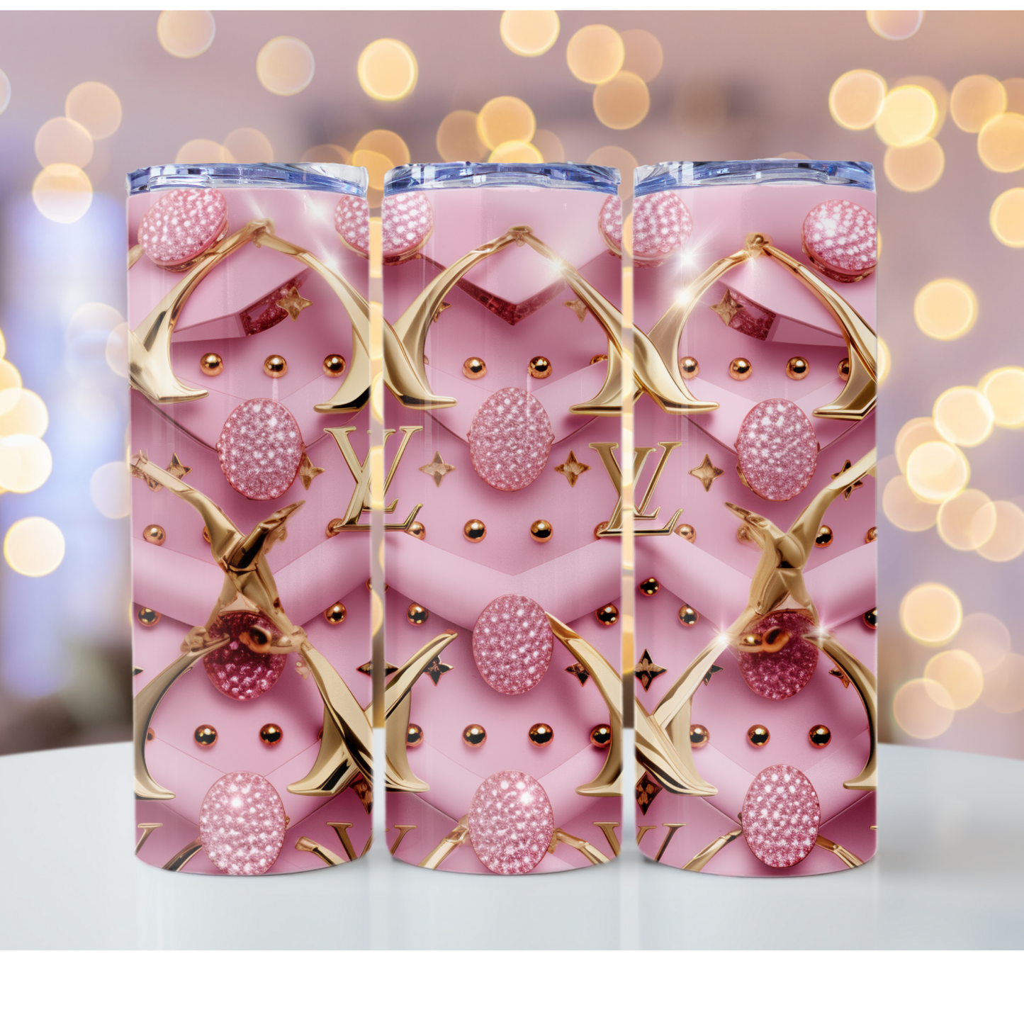 Trendy Seamless Glitter Fashion Tumbler Wrap – High-Quality Digital Chanel, Gucci, Louis Vuitton Inspired Sublimation PNG Design for Elegant & Chic Drinkware Creations